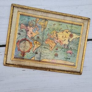 Vintage Made in Italy Antiqued Florentine Plaque World Map Rustic